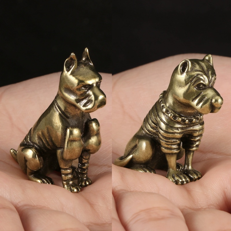 Vintage Collectible Christmas Ornaments - Vintage Solid Brass Pitbull Bulldog Figurine,