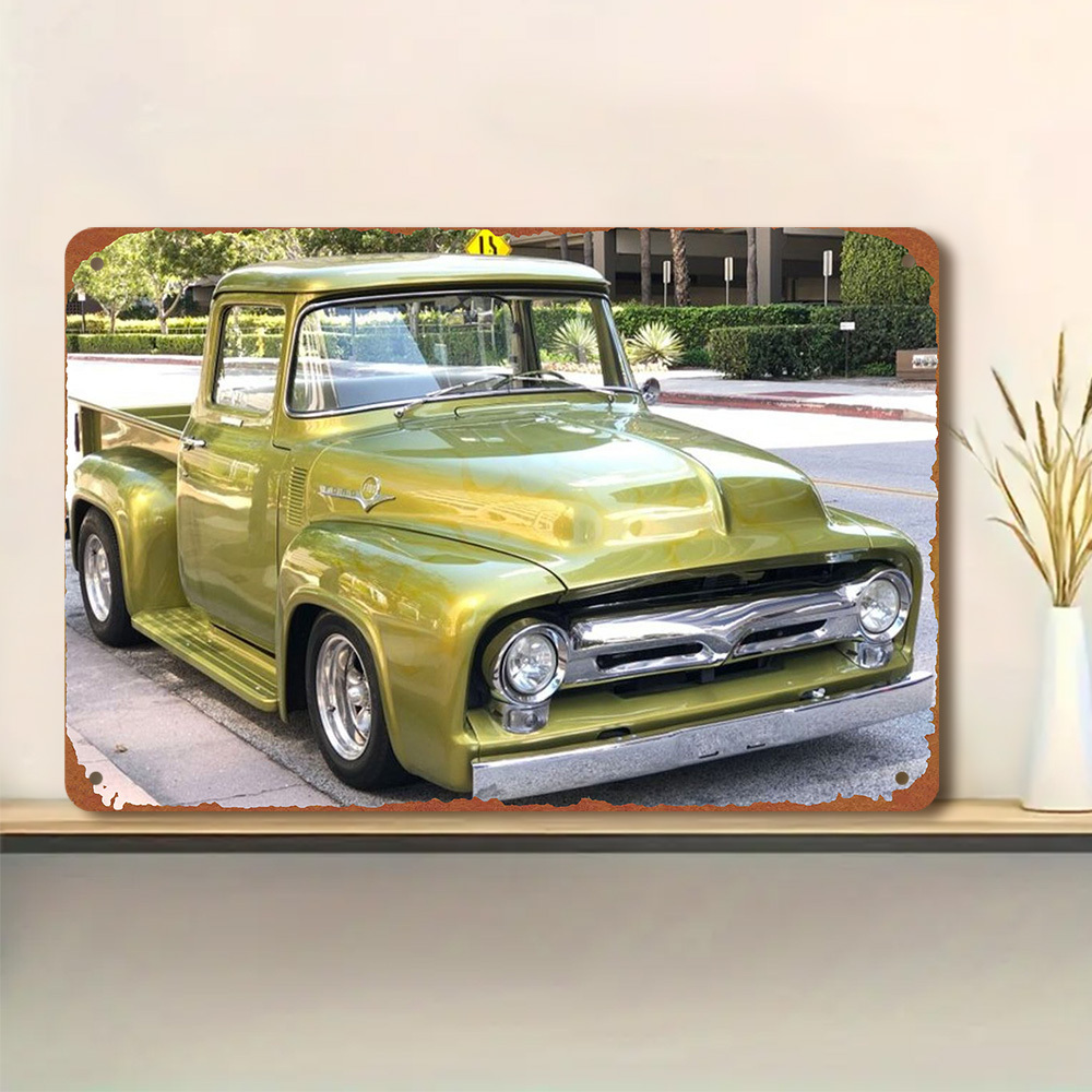 Vintage Collectible Trucks - Vintage Green Pickup Truck Aluminum Wall