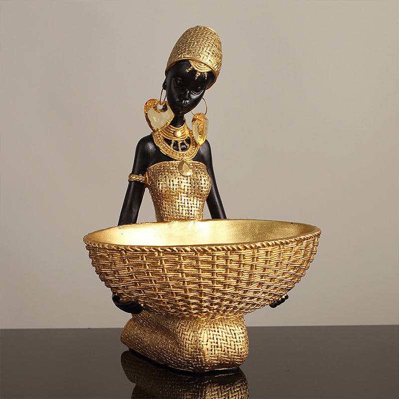 Vintage Collectible Furniture - African Girl Holding A Plate Sculpture