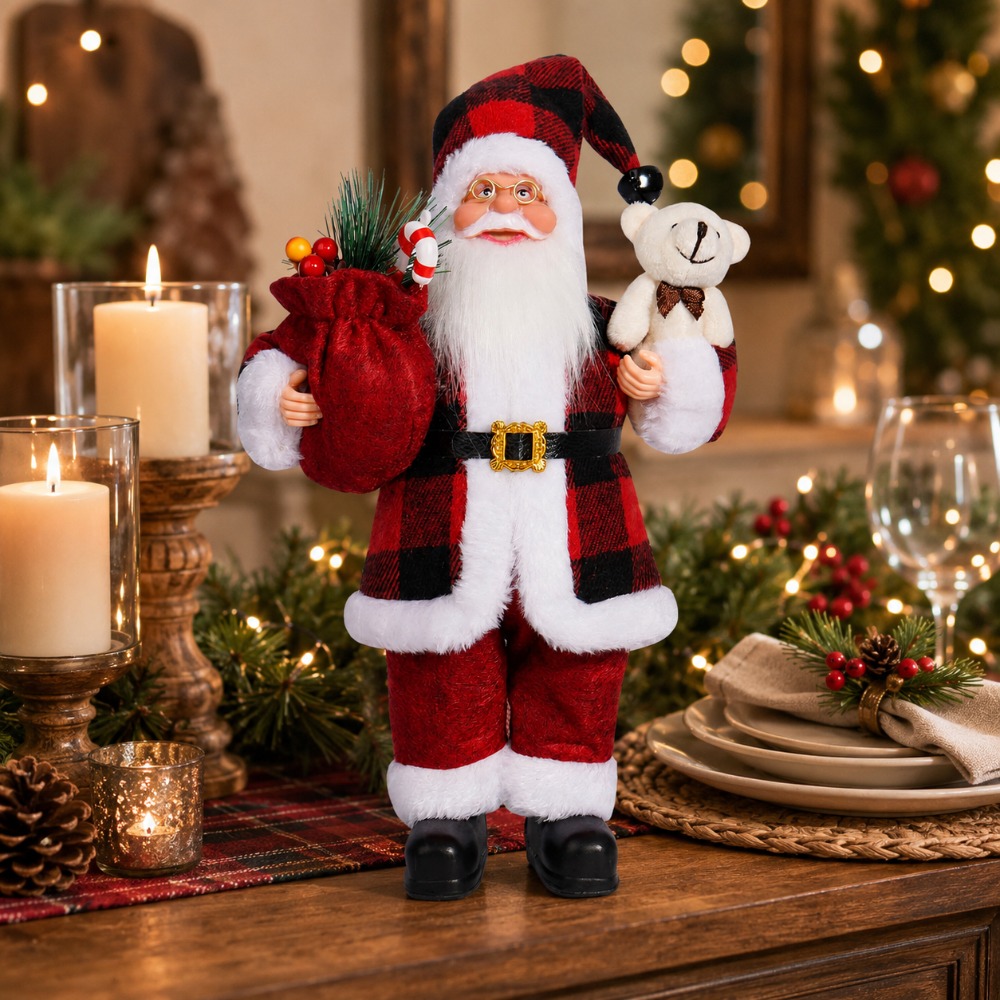 Vintage Collectible Santa - Red and black checkered Santa figurine