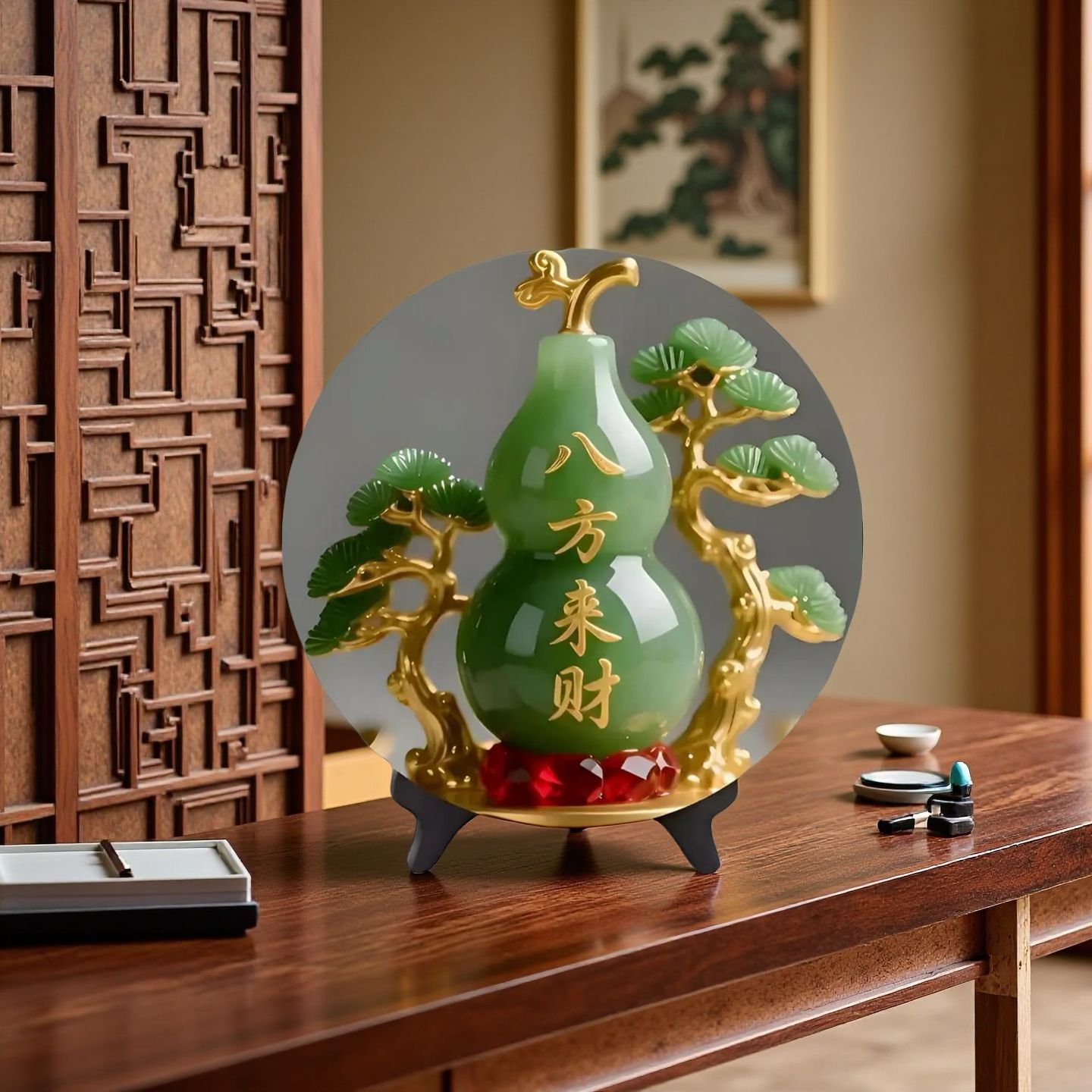 Natural Jade Gourd Figurine Ho - Vintage Collectible Christmas Ornaments review and price
