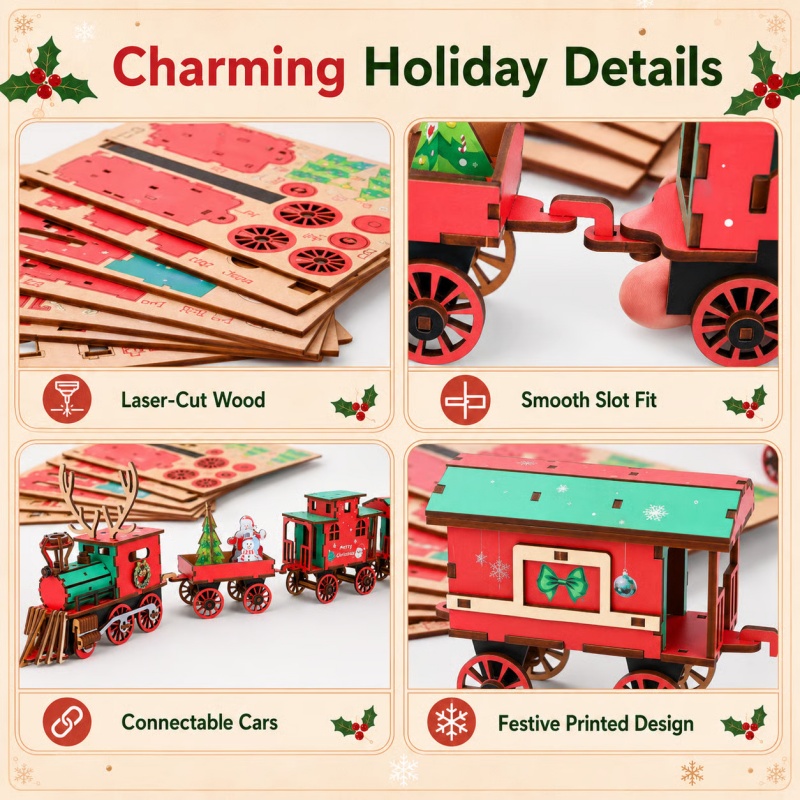 New Christmas Wooden Train Set - Vintage Collectible Christmas Ornaments review and price